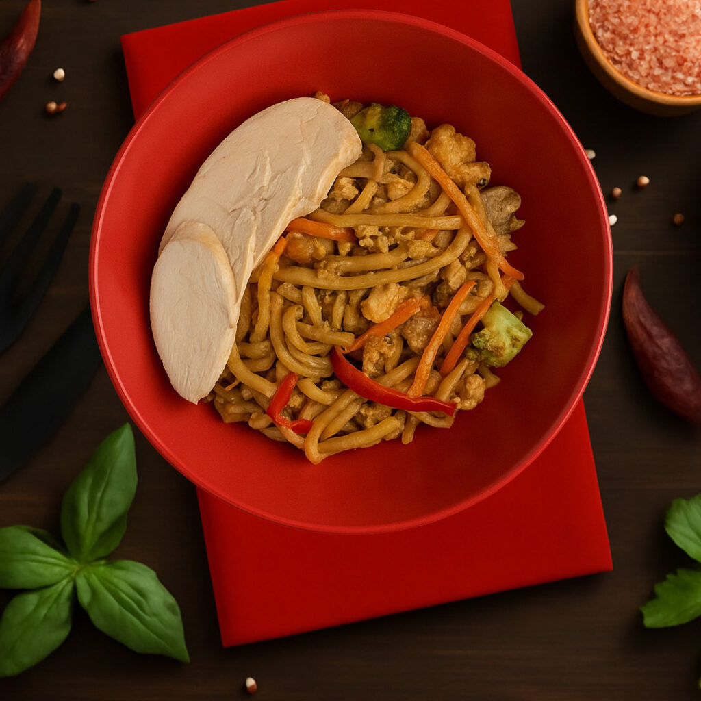 Лапша Удон в сливочном соусе с курицей